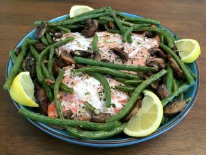 Sheet Pan Salmon And Green Beans With Lemon Garlic Butter