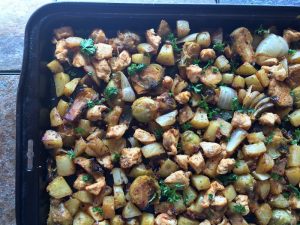 Sheet Pan Chicken Dinner with Roasted Brussels Sprouts and Potatoes