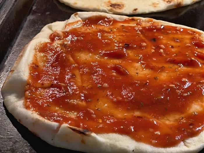 Pepperoni Naan Pizza (with homemade pizza sauce)