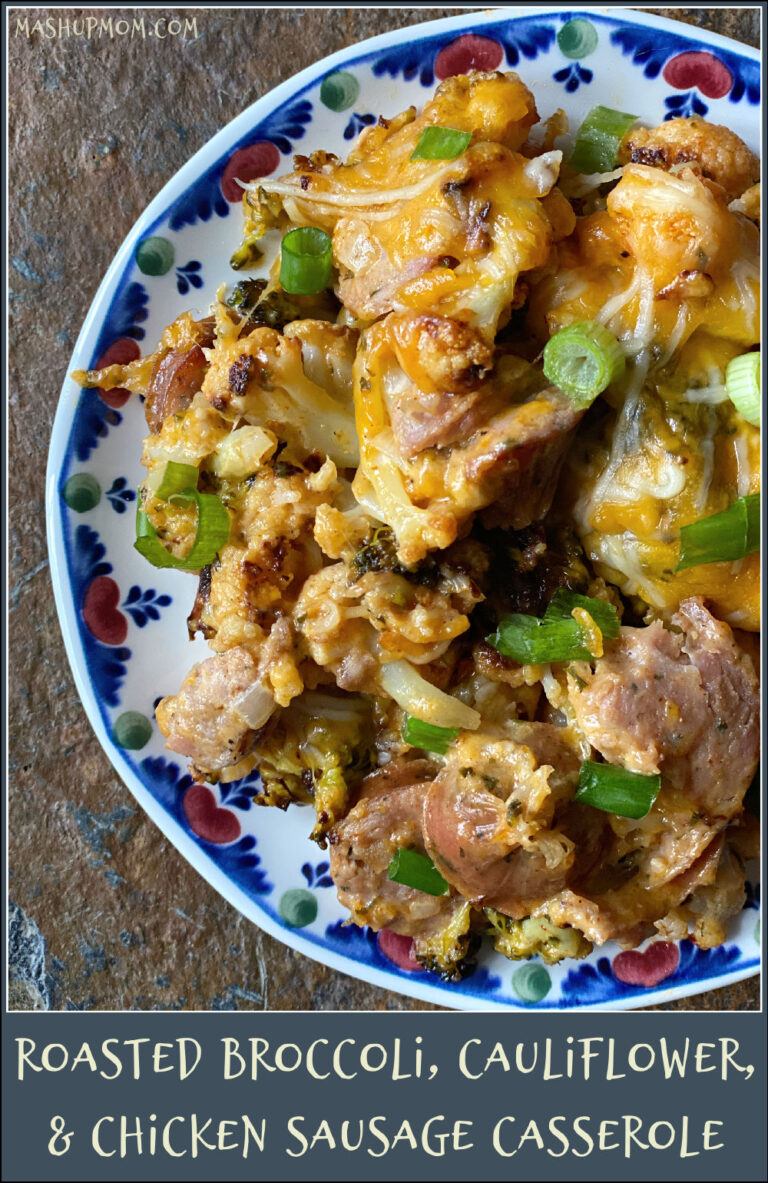 Roasted Broccoli, Cauliflower, & Chicken Sausage Casserole