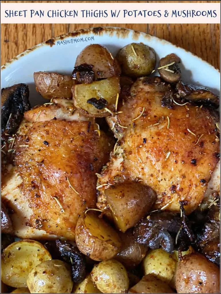 Plate of chicken, mushrooms, and potatoes